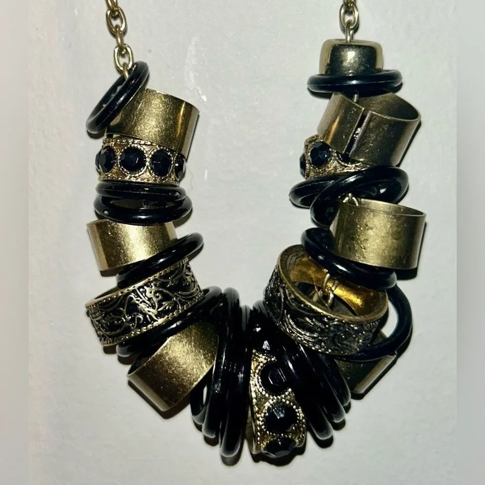Chunky Gold Tone Black Vintage Statement Necklace Long Chain Unique